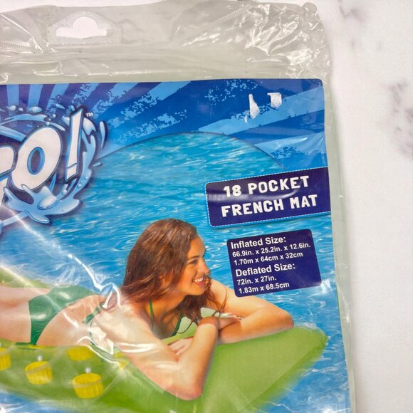 H2O Go Bestway 18 Pocket French Mat Green 67"x29"x12" Inflatable Pool Float - Picture 2 of 4